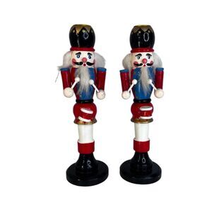 Set of 2 Wooden Christmas Nutcracker Toy Soldier Candlestick Holders 9.75" Tall